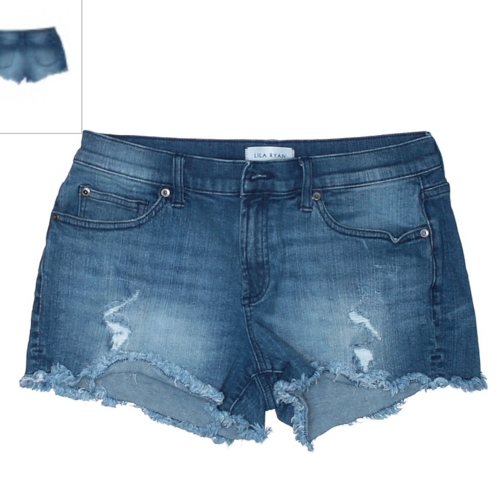 LILA RYAN Blue Distressed Denim Jean Shorts